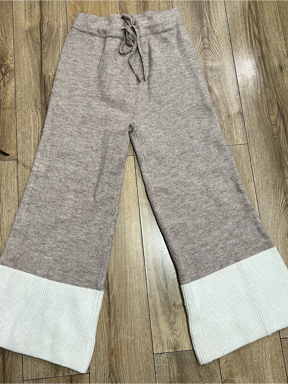 Cost Plus World Market Two-Tone Wide Leg Knit Pants - Taupe & Cream small medium